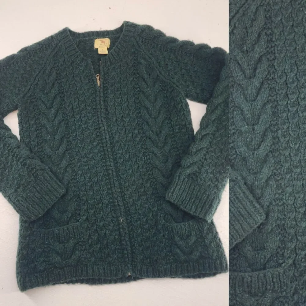 Vtg Limited America Small | Wool Blend Emerald Green Cable Knit Cardigan Sweater